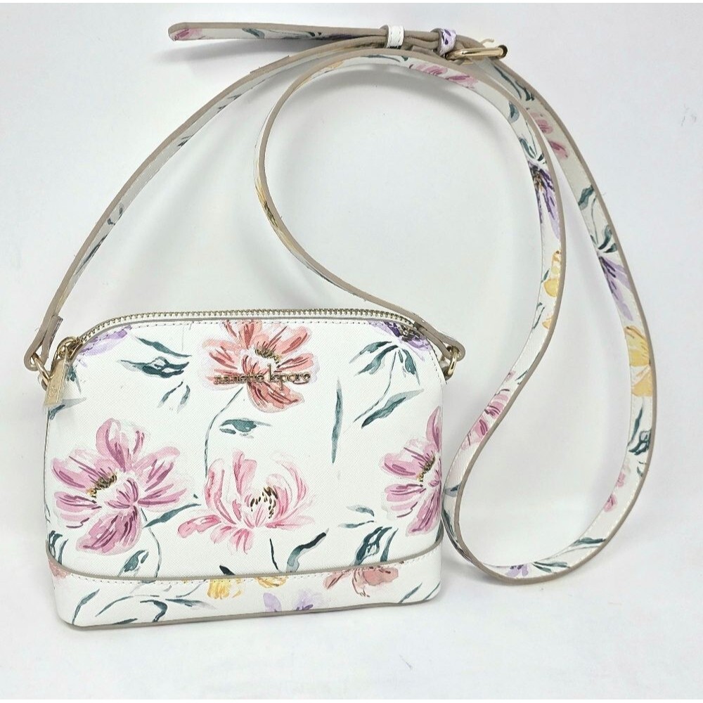 Nanette Lepore Crossbody Shoulder Mini Buckle Bag White Floral NWOT Pockets - Picture 4 of 15